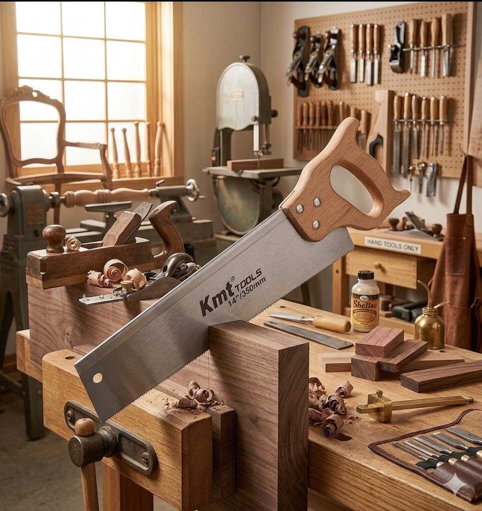 Kerti és asztalos illesztőfűrész merevített háttal és fa markolattal 350mm Kmt TOOLS - Image 3