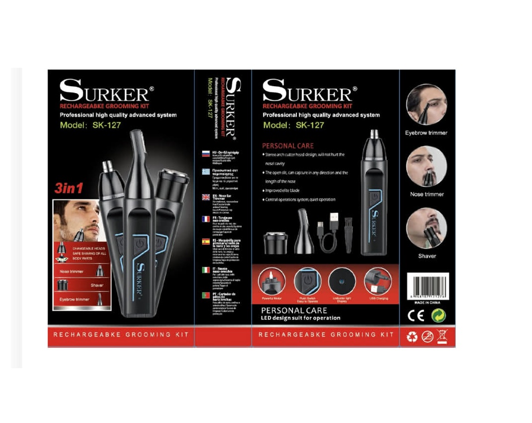 3 az 1-ben professzionális akkumulátoros orrszőr-, fülszőr- és szemöldöknyíró készlet Surker