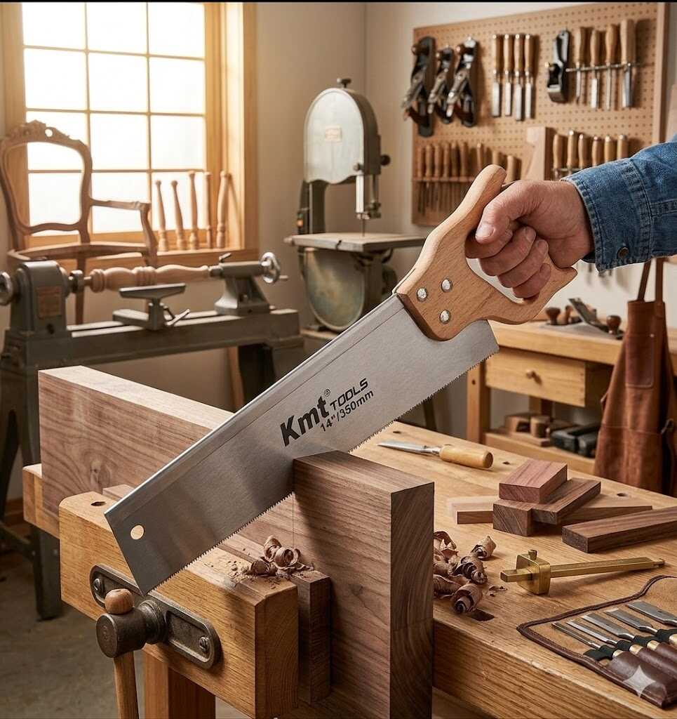 Kerti és asztalos illesztőfűrész merevített háttal és fa markolattal 350mm Kmt TOOLS - Image 2