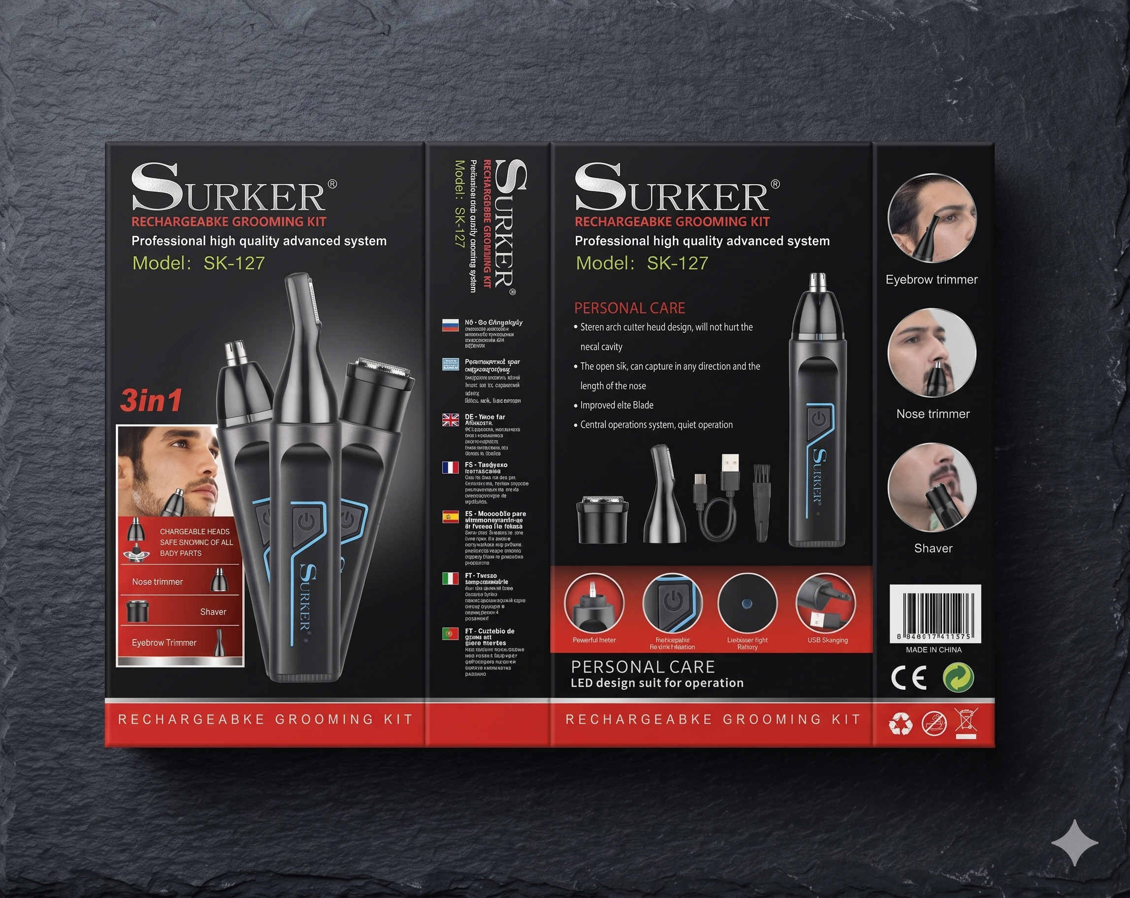 3 az 1-ben professzionális akkumulátoros orrszőr-, fülszőr- és szemöldöknyíró készlet Surker - Image 3