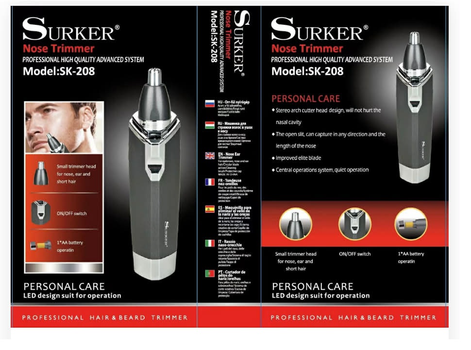Kompakt elemes orr- és fülszőrnyíró LED világítással és biztonsági vágófejjel Surker - Image 3
