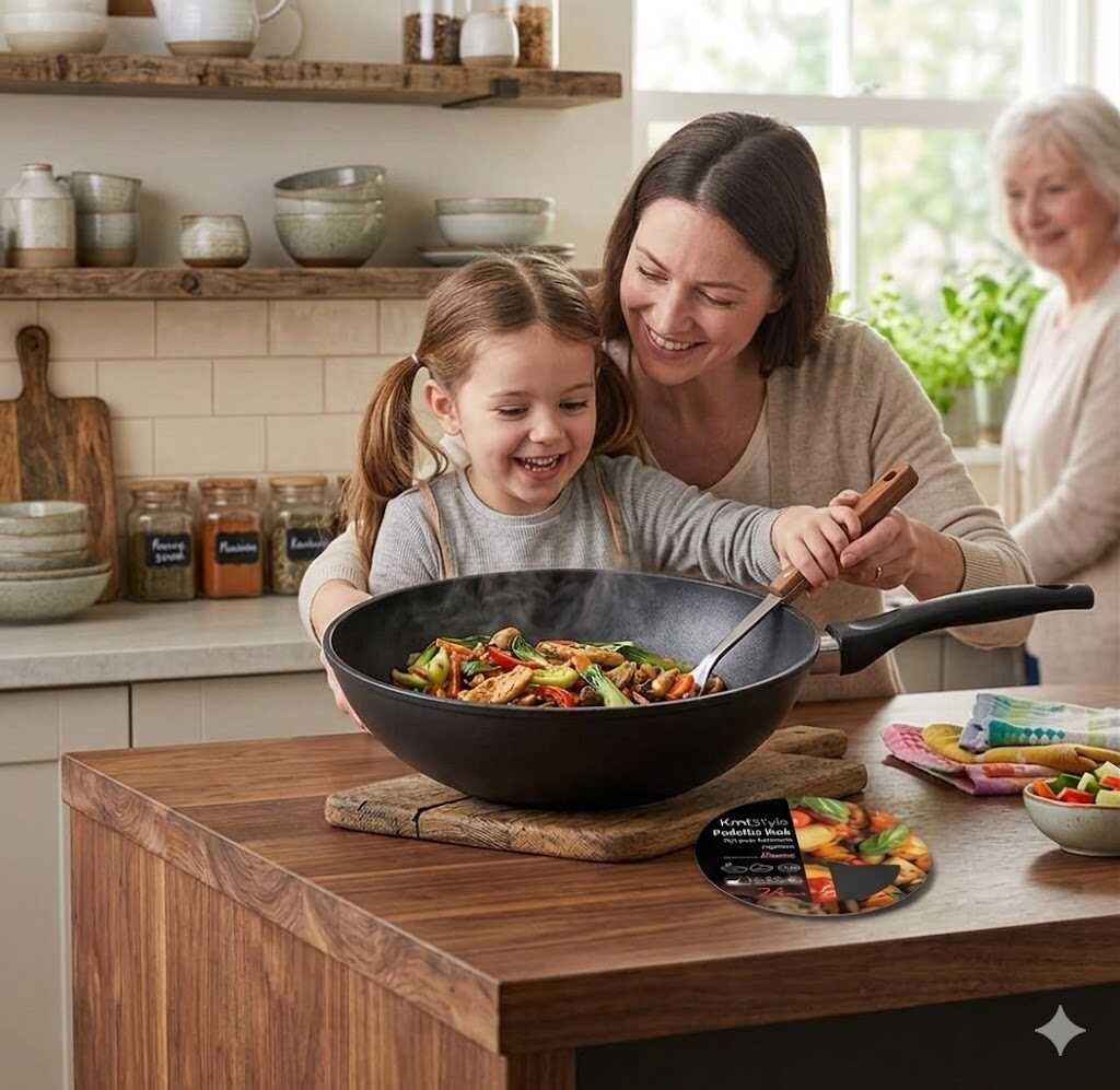 Mély tapadásmentes wok serpenyő szilikon nyéllel 24cm Kmt STYLE - Image 3