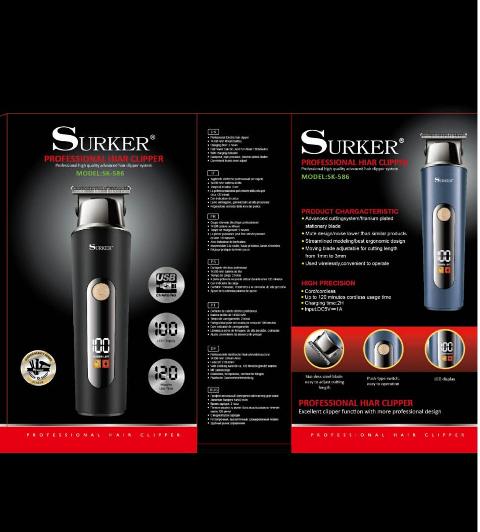 Professzionális tölthető hajvágó gép metál kivitelben LCD kijelzővel 1-3 mm Surker - Image 2