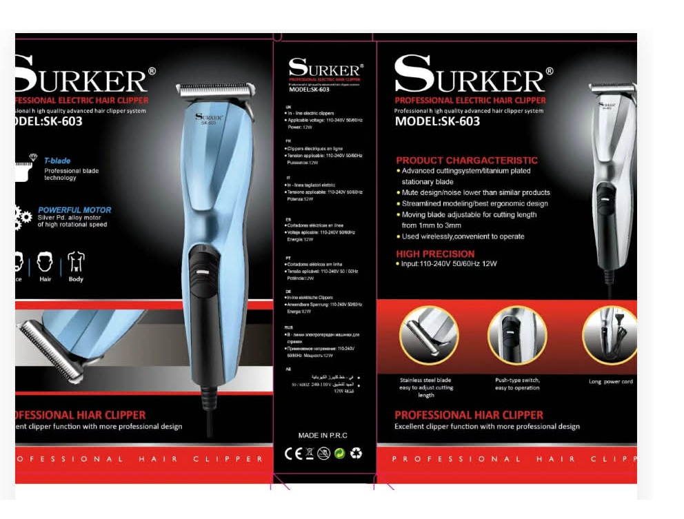 Erőteljes vezetékes professzionális hajvágó gép T-pengés technológiával 1-3 mm Surker - Image 2