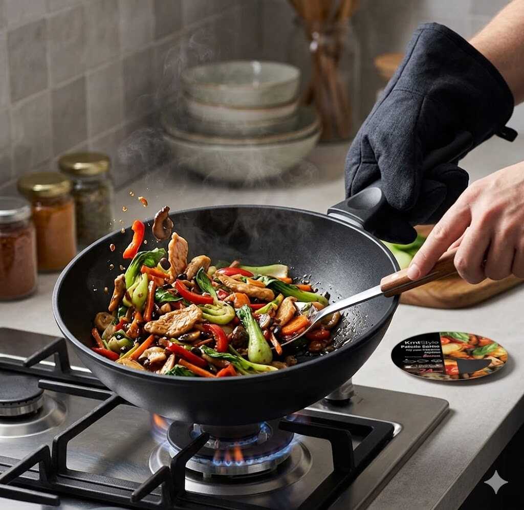 Mély tapadásmentes wok serpenyő szilikon nyéllel 24cm Kmt STYLE - Image 4