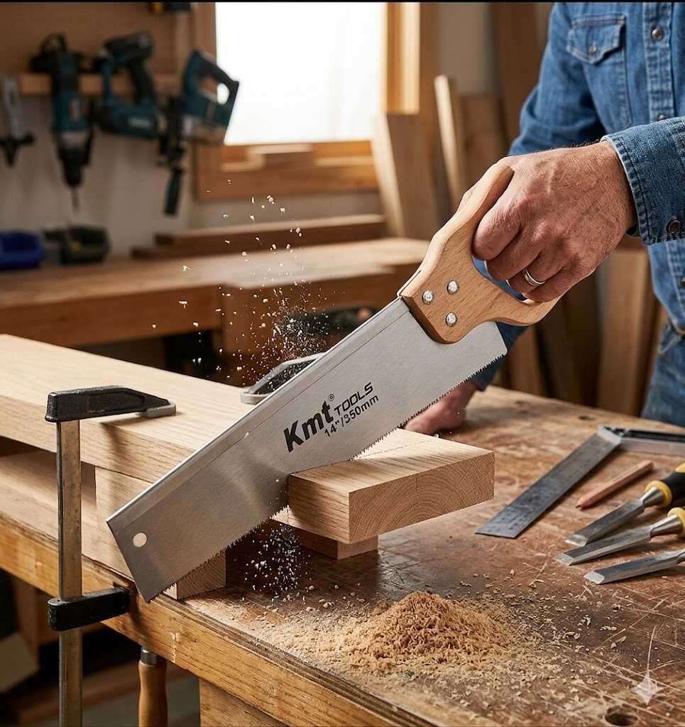 Kerti és asztalos illesztőfűrész merevített háttal és fa markolattal 350mm Kmt TOOLS - Image 4