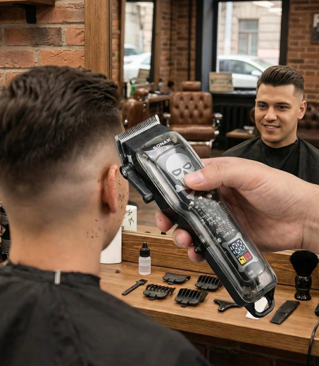 Limitált koponyás mintázatú professzionális hajvágó gép LCD kijelzővel és 200 perces üzemidővel Surker - Image 3