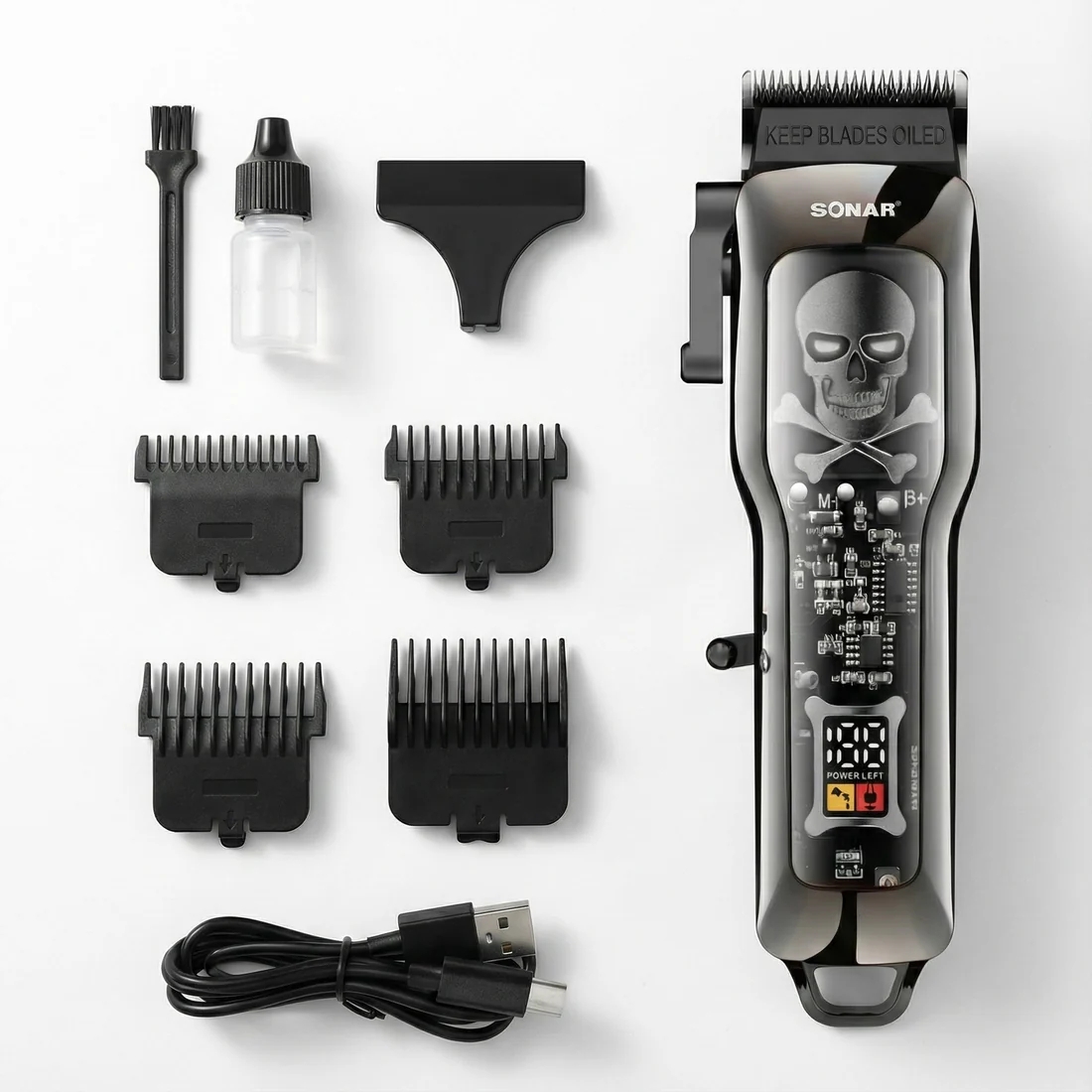 Limitált koponyás mintázatú professzionális hajvágó gép LCD kijelzővel és 200 perces üzemidővel Surker