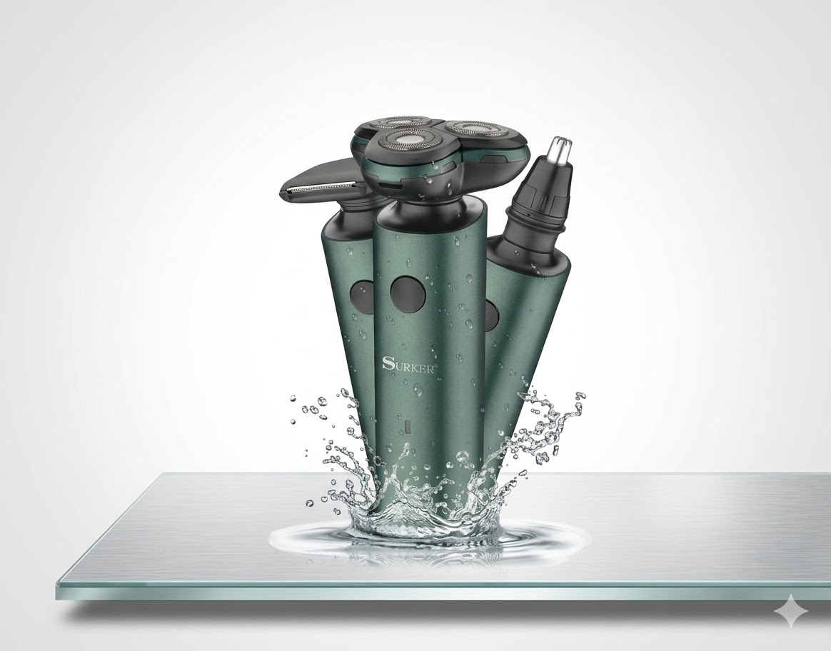 Multifunkciós 3 az 1-ben professzionális tölthető borotva és arcápoló készlet cserélhető fejekkel Surker