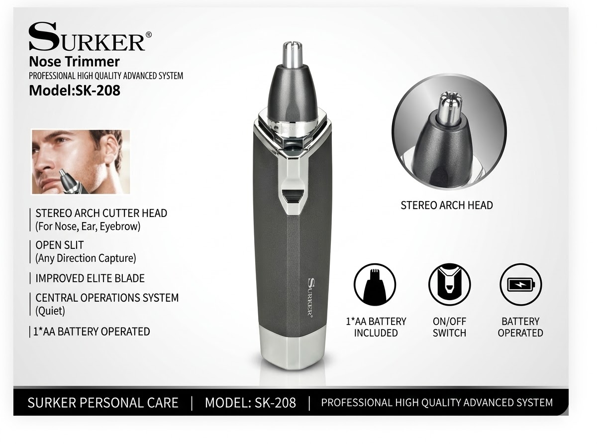 Kompakt elemes orr- és fülszőrnyíró LED világítással és biztonsági vágófejjel Surker