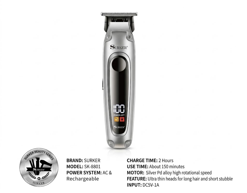 Professzionális fémvázas tölthető hajvágó gép LED kijelzővel és 150 perces üzemidővel Surker - Image 3