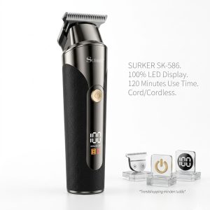 Professzionális tölthető hajvágó gép metál kivitelben LCD kijelzővel 1-3 mm Surker