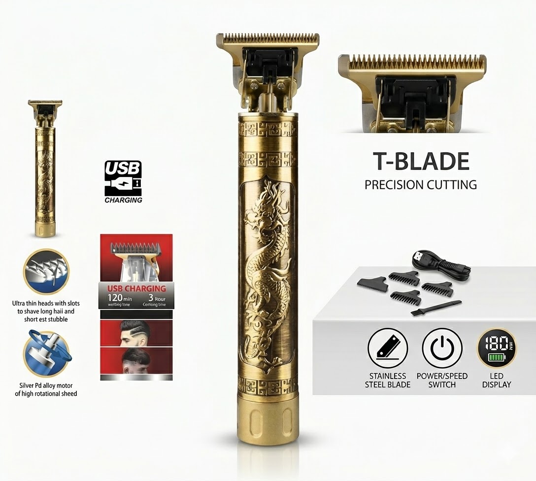 Vintage sárkány mintás professzionális tölthető kontúrvágó és trimmelő gép 3-12 mm Saeday