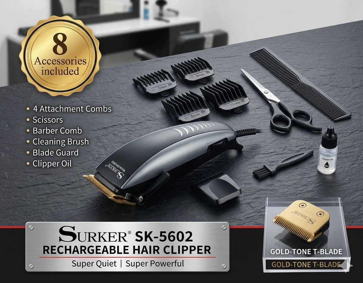 Professzionális tölthető hajvágó gép precíziós vágórendszerrel és 8 részes tartozék készlettel Surker - Image 4