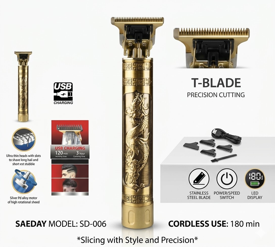 Vintage sárkány mintás professzionális tölthető kontúrvágó és trimmelő gép 3-12 mm Saeday - Image 3